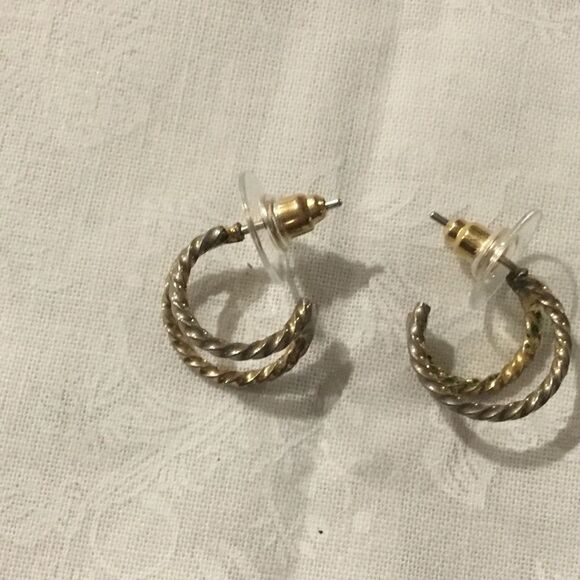 Silvertone and Goldtone Braided Mini Hoop Earrings - Picture 1 of 4